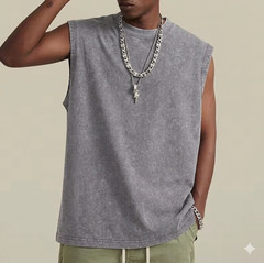 Mens Tank Top Muscle Shirt Sleeveless T-Shirt Vintage Acid Wash No Print Mix