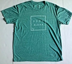 New FEEL ALOHA Mens Teal Blue Logo Soft Cotton Rayon Poly Tee T-shirt sz XL