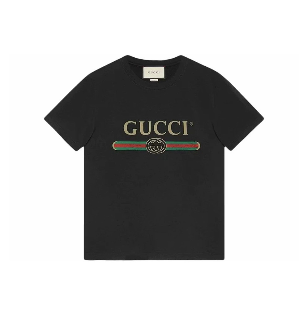 Gucci Logo Washed Print Oversized Black Cotton T Shirt Men Sz medium.