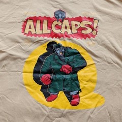 MF DOOM All Caps Shirt Mens XL Beige Madlib Comic Graphic Hip Hop Tee Rap