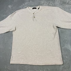 Vintage John Ashford Thermal Henley Shirt Beige Long Sleeve Waffle Knit Large
