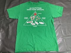 ELF The Movie T-Shirt Large Green “Four Main Food Groups” Christmas Candy Funny