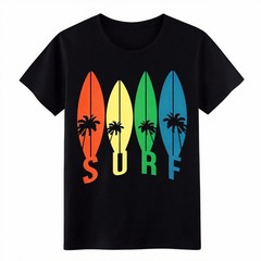 Colorful Surfboard Palm Tree Surf Graphic Cotton Unisex Summer Beach T-Shirt