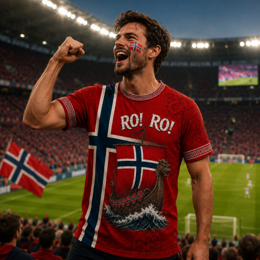 Mens Norway Ro Ro T-Shirt Viking Row Soccer Football Fan Norse Flag Shirt(S-5XL)