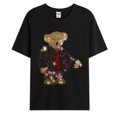 New Fashion Diamond Rhinestones Bear Short Sleeve Luxury Men T-Shirt