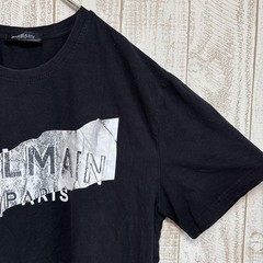 Balmain Metallic Logo Crew Neck T-Shirt Black Cotton, Kurzarm, Large Fit,