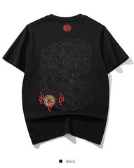 Men Embroidery Dragon T Shirt Hip Hop Streetwear Cotton Short Sleeve Tee