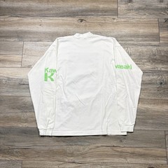 90s Kawasaki Men’s G White Cotton Knit Graphic Logo Crew Neck Long Sleeve TShirt
