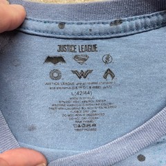 Justice League Shirt Mens Large Blue Splatter Print Superhero Graphic Tee