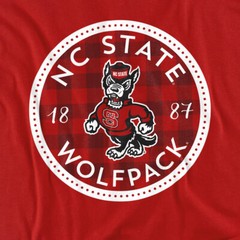 NC State Adult T-Shirt Wolfpack Plaid Badge, Red S-5XL