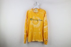 Vintage 90s Champion Mens Large Spell Out Acid Wash Long Sleeve T-Shirt Yellow