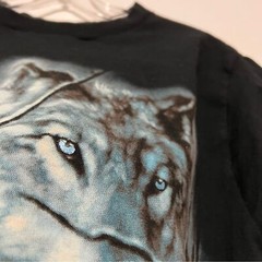Wolf Print Metallic Foil Blue Eyes T Shirt Mens Medium Black Woods