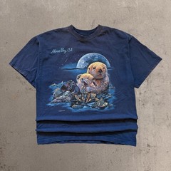 90s Habitat Morro Bay California Sea Otter Nature Sea Shirt Navy Blue Size L