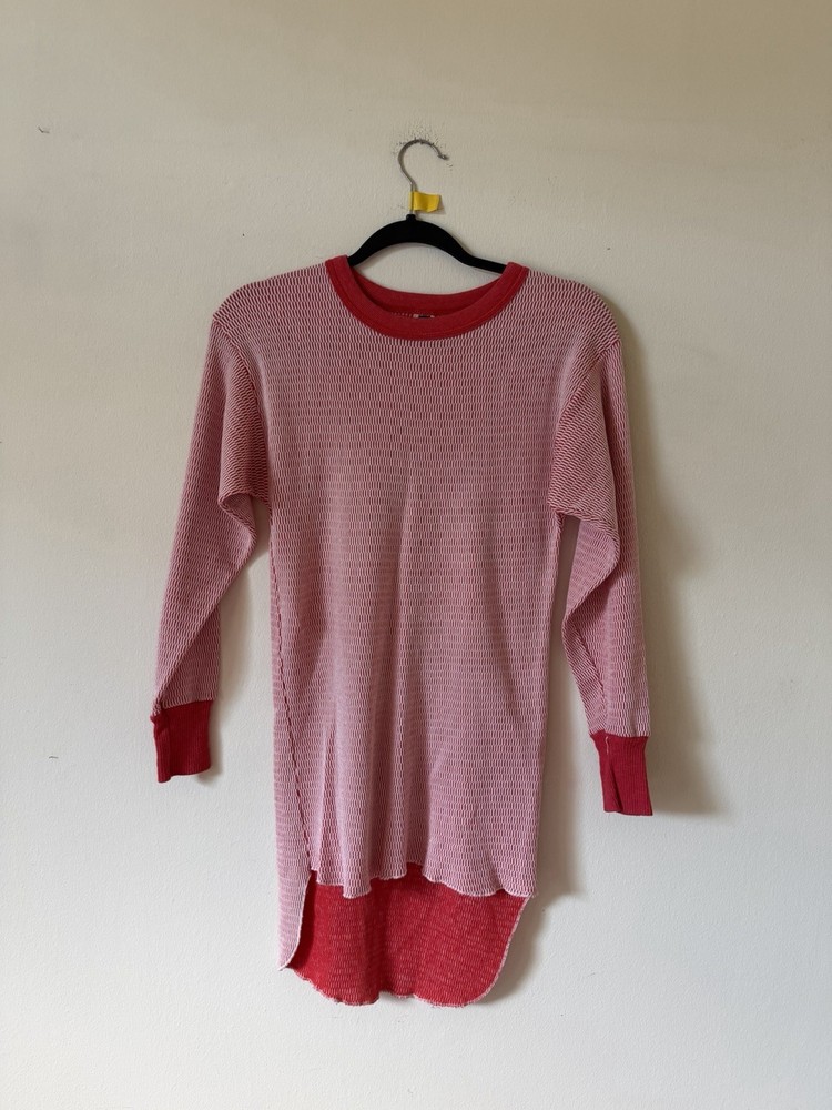 Vintage Hanes Waffle Knit Thermal Winter Red Contrast Large Layering Grunge