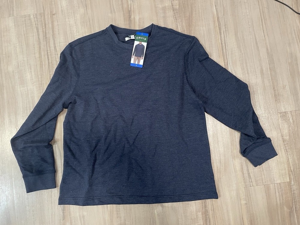 Orvis Men’s Crew Neck Shirt Long Sleeve Size: Large, Blue Casual Pullover NWT