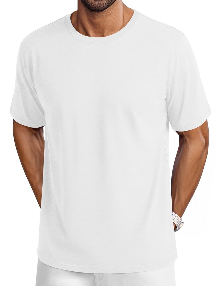 Mens T-Shirts Cotton Short Sleeve White T Shirts Summer Beach UPF 50+ Crew Ne…