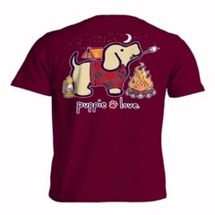 Puppie Love Dog Camping Pup Toasted Marshmallows Short Sleeve T-Shirt NEW