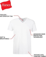 Hanes Mens V-Neck T-Shirt Pack Moisture Wicking Cotton Undershirts White