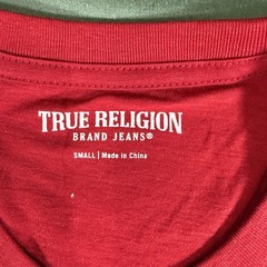 True Religion Mens Small Graphic T Shirt Red Buddha Guitar Logo Crew Neck