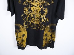 VTG Bulzeye T-Shirt Men’s Medium Black Gold Saint Sinner Skull Beaded Y2K