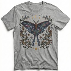 Luna Moth Galaxy Roses T-Shirt Witchy Gothic Celestial Boho Night Sky Gift Tee