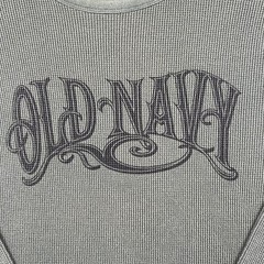 VTG Old Navy T-Shirt Men M Green Thermal Waffle Long Sleeve Spellout Old English
