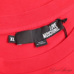 Love Moschino Made in Turkey Cherry Red Gold Foil Big Peace Logo Tee Shirt XL
