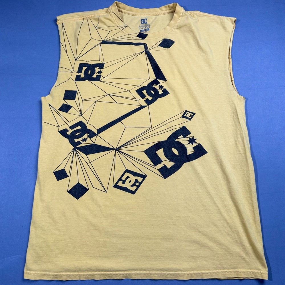 DC Geometric Logo Sleeveless Muscle T-Shirt Top Yellow XL