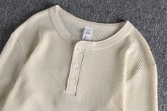 Retro Thread Cuff Knitted Waffle T-Shirt Men’s Long Sleeve Henry Collar Shirt