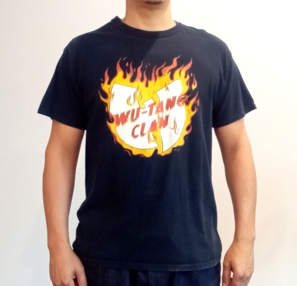 Wu-Tang Clan Flames Logo Mens Classic Hip Hop Music Band Large Black Cotton sz L