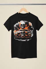 Unisex Petrol Head Skull Car Design Printed Black T-Shirt (SK 01)