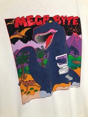 Vtg Fabric Art White Single Stitch Dinosaur T-Rex Mega Byte Nature USA Made XL