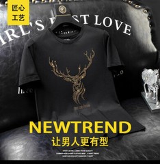 New Fashion Deer Rhinestones Summer Short Sleeve Luxury Men Streetwear T-Shirt