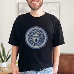 Blue Medusa Mosaic T-Shirt | Greek Mythology Gorgon Head Graphic Tee Shirt