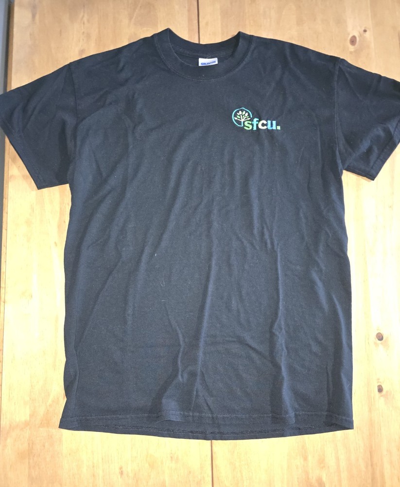 SFCU Sidney Federal Credit Union Black T-Shirt Embroidered Logo Work Mens M
