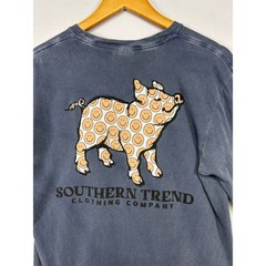 Streetwear Southern Trend Mens Size M Blue Pig Smiley Graphic Long Sleeve Shirt