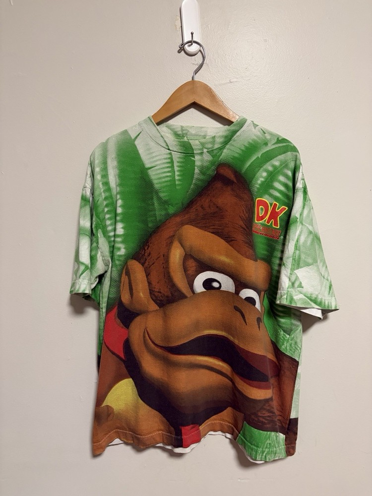 Vintage 90s Donkey Kong Country Super Nintendo All Over Print T Shirt Size Large