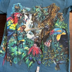 Vintage Rainforest AOP Nature T Shirt 90s Single Stitch Medium Teal/cyan Blue