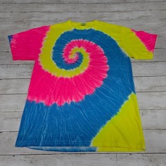 Port & Company T-Shirt Mens Large Multi-Color Tie-Dye Spiral Neon Retro Tee