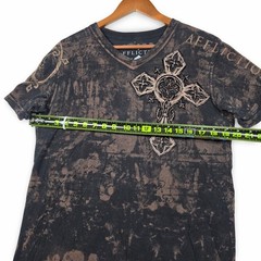 Affliction T-Shirt Mens Medium Black V-Neck Angel Wings Cross Bleach Wash Y2K M