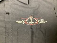 Red Cap Work Shirt Black W Red & Cream Pinstripe Printed