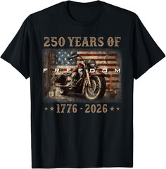 250 Years of Freedom 1776 US Flag Motorcycle Patriotic Biker T Shirt