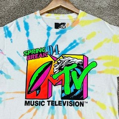 MTV T-Shirt Mens Medium White Tie Dye Short Sleeve Spring Break 94 Graphic Retro