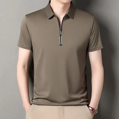 New Men’s Business Casual Zipper Short Sleeve Solid Color Polo Shirt Fashionable