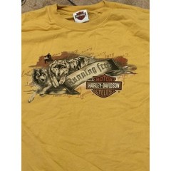 Harley-Davidson Shirt Mens Large Yellow Running Free Wolves Las Vegas Tee 2009