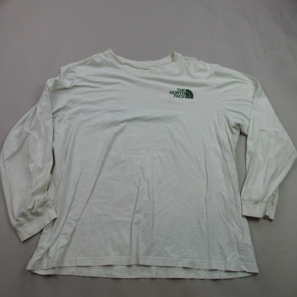 The North Face Men’s XXL Long Sleeve T-Shirt White Green Logo Graphic Tee Cotton