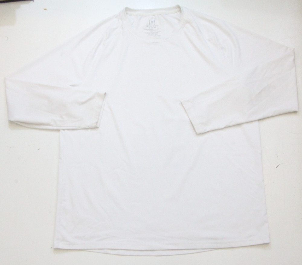 XL George White Solid Long Sleeve Polyester Spandex Crewneck T-Shirt Top M24
