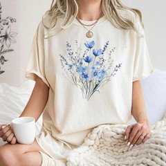 Blue Flower Bouquet Flower Lover Retro Floral Kids Adults T-Shirt