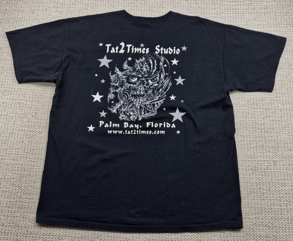 Tat2 Times Studio Shirt Mens XL Black Palm Bay Florida Tattoo Skull Tee Gildan