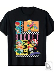 1pc Men’S Rocket Power Graphic Tee, 180gsm Cotton Crew Neck T-Shirt with Slight